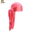 Wholesale Durag silk Long Tail Scarf Cap Mens Satin Durags Bandanna Turban Wigs Men Silky Durag Headwear Pirate Hat 13 colors 240311