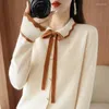Women's Knits Doll Neck Cashmere Cardigan 2024 Luxury and Fashionable Spring/Winter Long Sleeped Color Block Polg tröja stickad topp