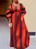 Casual Dresses Vonda Bohemian Stripe Long Dress Women Printed Maxi Sundress 2024 Autumn Lantern Sleeve Loose Belted Party Vestidos