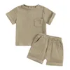 Clothing Sets Pudcoco Toddler Kids Baby Boys Summer Shorts Short Sleeve Crewneck Button Tops Solid Color 6M-4T