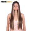 Syntetiska peruker Syntetiska peruker Frihet Syntetisk spetsfront peruk för svarta kvinnor 32 tum långa raka peruker Blond Cosplay Wig Part Syntetisk spets peruk och240313