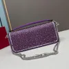 Voller Diamant-Kristall-Designer-Umhängetasche, 27 cm, große Klappe, Kette, glitzernde Umhängetaschen, funkelnde Messenger-Geldbörse, Lammfell, hochwertige Damenhandtasche, schwarzes Baguette