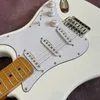 Guitare électrique blanche st, 22 frettes, corps solide, manche en érable, en stock, expédition rapide