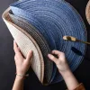 Pads 6pcs/set Round Ramie Insulation Pad Solid Placemats Linen Non Slip Table Mats Kitchen Accessories Decoration Home Pad Coaster