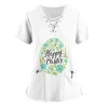 Dames T-shirts Grote maten Scrub Werken Uniform Tops Voor Kruis V-hals Pasen Print Korte mouw Leuke T-shirts Werkkleding T-shirt met zakken