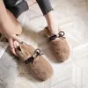 Casual Schuhe Bowtie Flache Frau Gemütliche Plüsch Winter Mokassins Weibliche Leder Patchwork Pelzigen Faulenzer Warme Wohnungen Große Größe 43