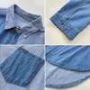 Kvinnors T-skjortor 2024 Casual Long Sleeve Patchwork Wind Down Collar Haut Chemise Femme Spring Korean Fashion Loose Bf Denim T-shirt Women