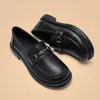 Dress Shoes Women's Fashion Single Business Cow Leather Mid Heels Female Formal Round Toe Slip-On Work Black