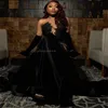 Velvet Black Girls Prom Dresses 2024 Sexy Illusion Appliques Lace Mermaid Evening Gowns Elegant Formal Occasion Party Dress Gorgeous vestidos de fiesta elegantes