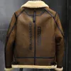 Mens Shearling Jacket B3 Flight Jacket Sheepskin Winter Coat Fur Bomber Leather Jacket 240309