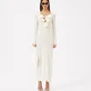 Gaono Women Y2K 3D Flower V Neck Long Dress Estetic See Through Long Sleeve Cover Up Dress Summer Beach Long Dress 240311