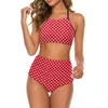 Kobiety w strojach kąpielowych Czerwone i białe kropka kropka bikini retro retro print wysoki talii kobiety seksowne eleganckie bikini zbite wydrukowane biquini