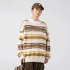 Men's Sweaters Striped Contrast Imitation Mink Hair Winter Couple Loose Round Neck Fashion Brand Knit Coat Sweater