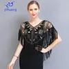 Lenços Mulheres Vintage 1920s Xaile Wraps Lantejoulas Frisadas Festa de Noite Capa Xales Nupciais Bolero Flapper Cover Up214E