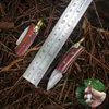 Camping Hunting Knives Trähandtag Fällbar knivskärare för frukt Utomhusöverlevnadsverktyg EDC Portable Kniv Knyckelring Självförsvar Hårdhet D2 240315
