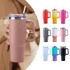 Outils Tasse d'isolation de café de paille de 40 oz avec poignée Bouteille d'eau en acier inoxydable de voiture portable Grande capacité Tasse thermique sans BPA de voyage