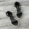 Sandalet Kadın Sahte Süet Moda Yaz Ayakkabıları Kadın Düz Halat Dantel Yukarı Gladyatör Slip Olmayan Plaj Chaussures Femme