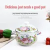 Kitchen Japanese thickened rose flower language enamel Enamel binaural cooking soup pot suit Gas stove Induction cooker 240308