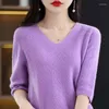 Women's T Shirts Summer Knitted Hollow V-neck Short Sleeve Merino Wool Pullover Vest Fashion Korean Top T-shirt