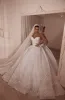 فساتين زفاف عتيقة عربية بلورات شباك طويلة الأكمام الدانتيل ثوب الكرة الفستان الزفاف فستان الزفاف
