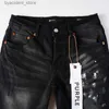 Mäns jeans lila jeans designer jeans för män lila märke jeans hål mager motorcykel trendig rippat lapptäckhål året runt slim ben l240313