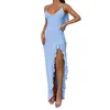 Casual Dresses Women Summer Sleeveless Ruffled Maxi Dress Fishtail Hem Solid Color V-Neck Bodycon Party Cocktail Long
