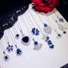 Hangers Luxe Vintage Kettingen Voor Vrouwen 925 Sterling Zilveren Saffier Blauw Zirconia Claviculaire Ketting Fijne Sieraden