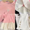 Clothing Sets Kids Girls Clothes Cute Love Heart Ruffles Blouse Tops Flare Pants 2Pcs Spring Long Sleeve Shirt Children Suit