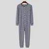 Inderun Men Pajamas kombinezon odzież domowa stały kolor długi rękaw Wygodny guzika wypoczynek śpiący mężczyźni Rompers nocne odzież s-5xl 240227