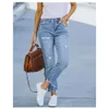 2022 Nya kvinnors höga stretch rippade jeans mode smal denim blyertsbyxor gata casual kvinnliga kläder s-2xl drop frakt