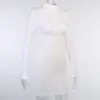 Vestidos casuais 2024 retalhos branco bodycon mini vestido manga longa com nervuras tricô outono curto cintura alta inverno mulheres