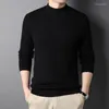 Мужские свитера, осенний свитер с высоким воротником, вязаный пуловер с подкладкой, модный приталенный однотонный эластичный свитер