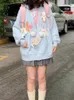 HOUZHOU японский модный Kawaii вязаный кардиган на молнии для женщин Y2k Harajuku милый кот с принтом свободный свитер с капюшоном мягкая девушка 2023 240311