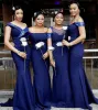 2024 Navy Blue 4 Styles Bridesmaid Dresses Sexy Off Shoulder Mermaid Satin Maid Of Honor Gowns Floor Length Wedding Guest Formal Party Dress