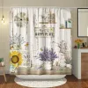 Curtains Flower Lavender Shower Curtain Vintage Antique Wood Bathroom Curtain Sunflower Flower Bathroom Polyester Waterproof Trim Hooks