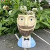 Skäggig man keramik blomkruka rolig porträtt vas madam hantverk huvud vas handgjorda kvinna ansikte planter blommor arrangemang 240311