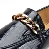 Casual Shoes British Designer Crocodile Pattern Leather Metal Chains Flats Women Round Toe Japanned Loafers Espadrilles