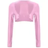 Kvinnors tankar Kvinnor Casual Solid Color Long Sleeve T-Shirt Sports Workout Yoga rycker Toppar Glossy Low Cut Crop Top Pool Party Beach Cover