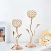 Candle Holders Gold Crystal Holder Iron Flower Shaped Candlestick Small Vintage Set For Table Centerpiece