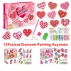 Stitch 12Pcs DIY Valentine's Diamond Painting Keychain Love Heart Cartoon Diamond Embroidery Mosaic Keyring Woman Bag Pendant DecorGift