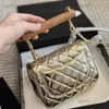 23A Cf Luxus-Handtasche mit Holzgriff, Mini, 18 cm, Designer-Damen-Umhängetasche, Leder, Diamant-Gold-Hardware, Metallschnalle, Make-up-Taschen, Matelasse-Umhängetaschen, Geldbörse