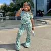 Giyim Setleri 1-8 YAŞLAR Kızlar için Çocuk Yaz Takımları Daisy Yeşil Tops Gömlek Alevli Pantolon Tayt Kıyafetleri Butik Çocuk Giysileri