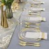 Disposable Dinnerware 175 Pcs Tableware Transparent Golden Plastic Tray With Silverware Glasses Birthday Wedding Party Supplies