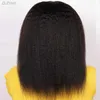 Synthetic Wigs Synthetic Wigs Soft Yaki Preplucked Middle Part Short Kinky Straight Synthetic Lace Front Wig With Hair Glueless ldd240313