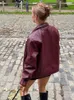 Red PU Jacket for Women 2023 Chic Retro Lapel Loose Casual Short Jackets Autumn Fashion Motorcycle Leather Tops