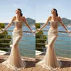 Enkel sjöjungfrun bröllopsklänning axellös avtagbar ärmar brudklänningar paljetter svep tågklänningar skräddarsydda vestidos de novia