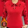 Women's T Shirts Mom's Autumn Doll Neck Pullover Commuter Fashion Bright Diamond Printed Button Splicing Warm Versatile Long Sleeved Tops