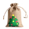 Christmas Decorations Natural Jute Bags Drawstring Gift Bag Santa Claus Snowman Wrapping Pouches Jewelry Candy Storage Packaging