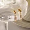 Dangle Earrings Minar Classic Natural Fraphwater Pearl Drop for Women 18K Goldメッキステンレス鋼イヤリングステートメントウェディングジュエリー
