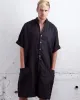 Summer Loose Boy Rompers Cotton Half Sleeve Button Pants 2024 Casual Solid Men Cargo Overalls Jumpsuit Trousers Male